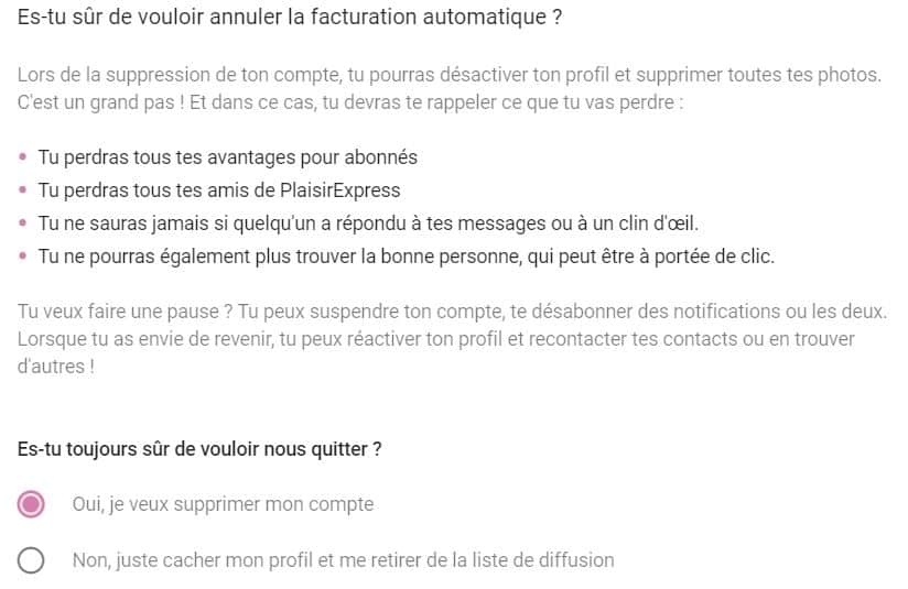 supprimer mon compte plaisir express
